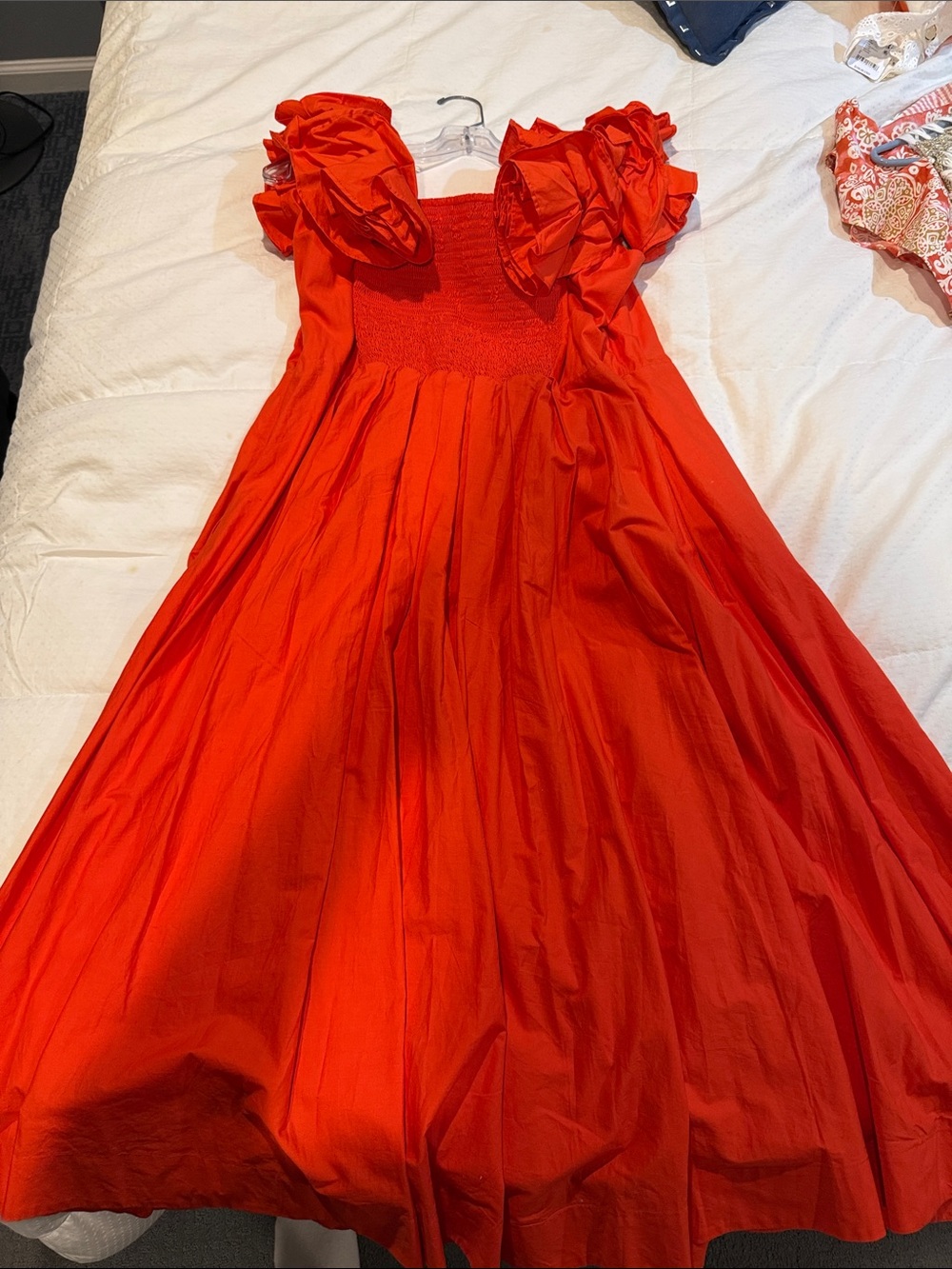 Anthropologie Bright Red Puff-Sleeve Maxi Dress